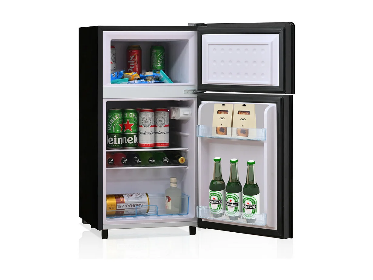 Réfrigérateur congélateur combiné 51 L+21 L, avec LED et 7 température, tiroirs transparent, 39 dB, 120 kWh , Classe énergétique E