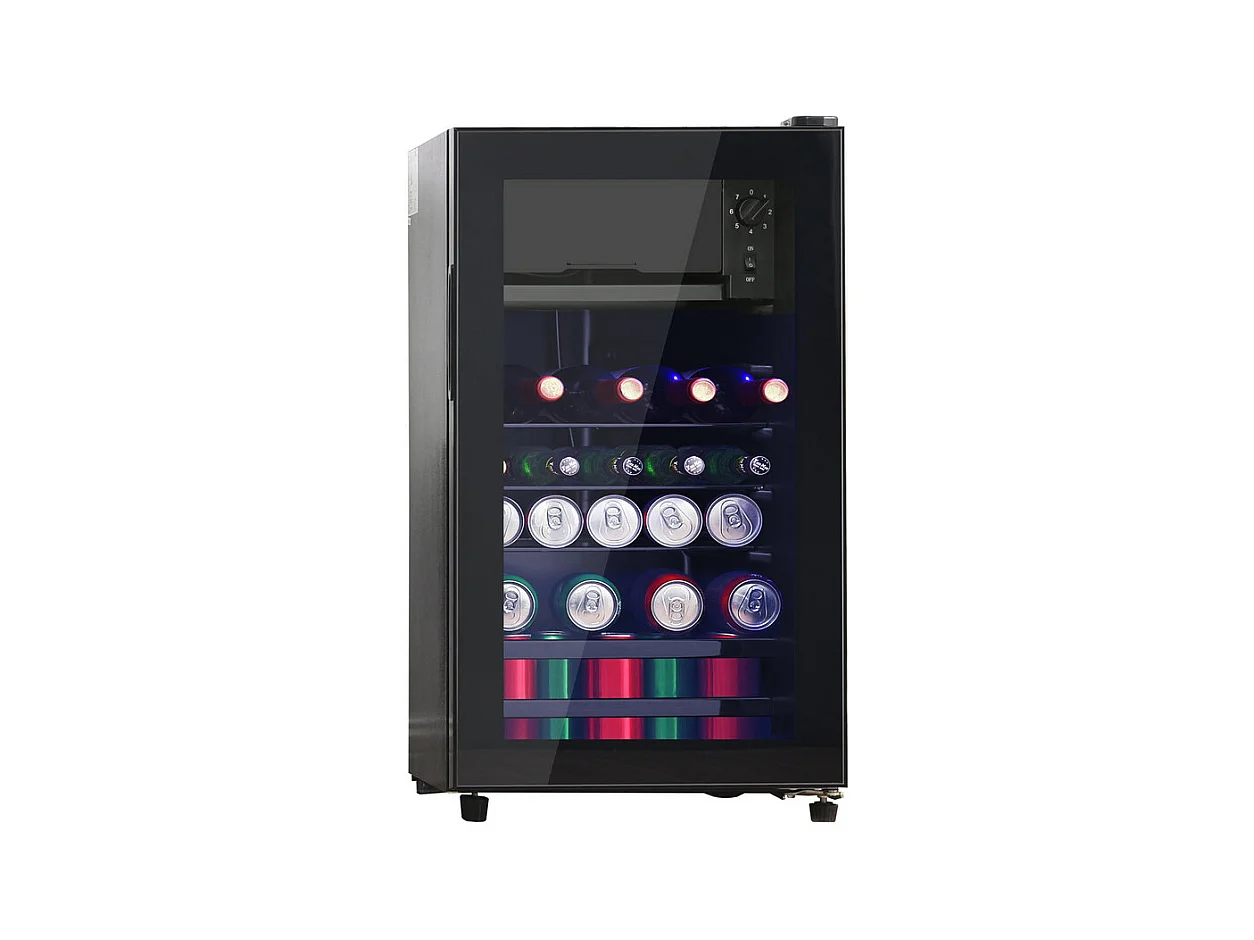 Koelkast 76L met vriezer en groentela - Energieklasse E - met LED en glazen deur - 42dB - instelbare temperatuur - 43.5x40x71.6cm