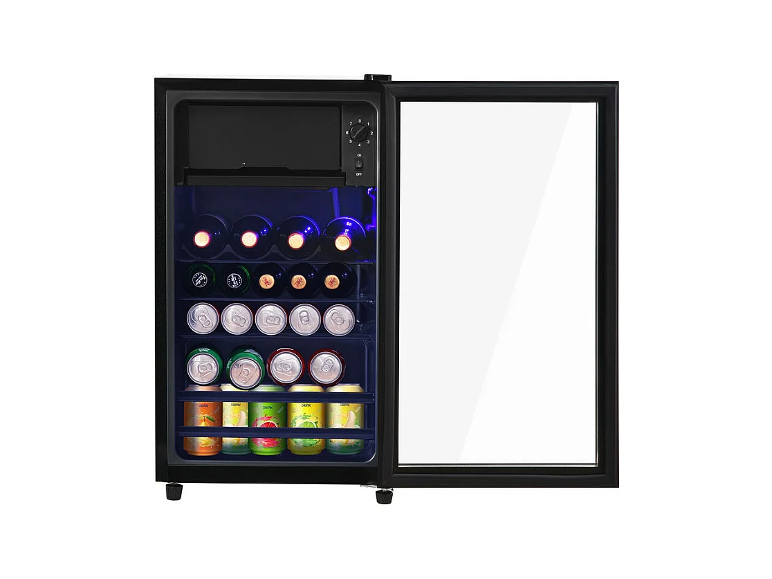 Koelkast 76L met vriezer en groentela - Energieklasse E - met LED en glazen deur - 42dB - instelbare temperatuur - 43.5x40x71.6cm