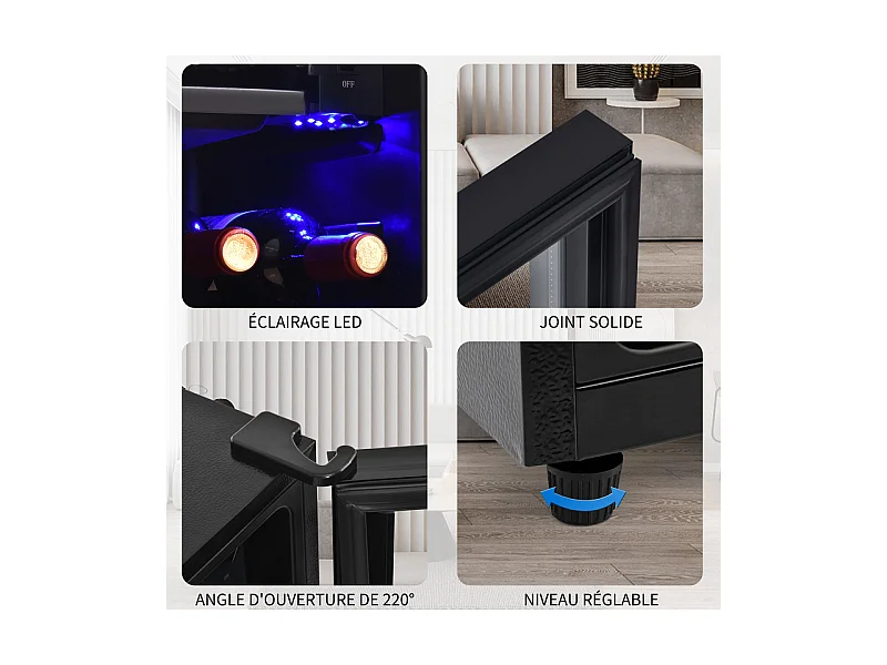 Koelkast 76L met vriezer en groentela - Energieklasse E - met LED en glazen deur - 42dB - instelbare temperatuur - 43.5x40x71.6cm