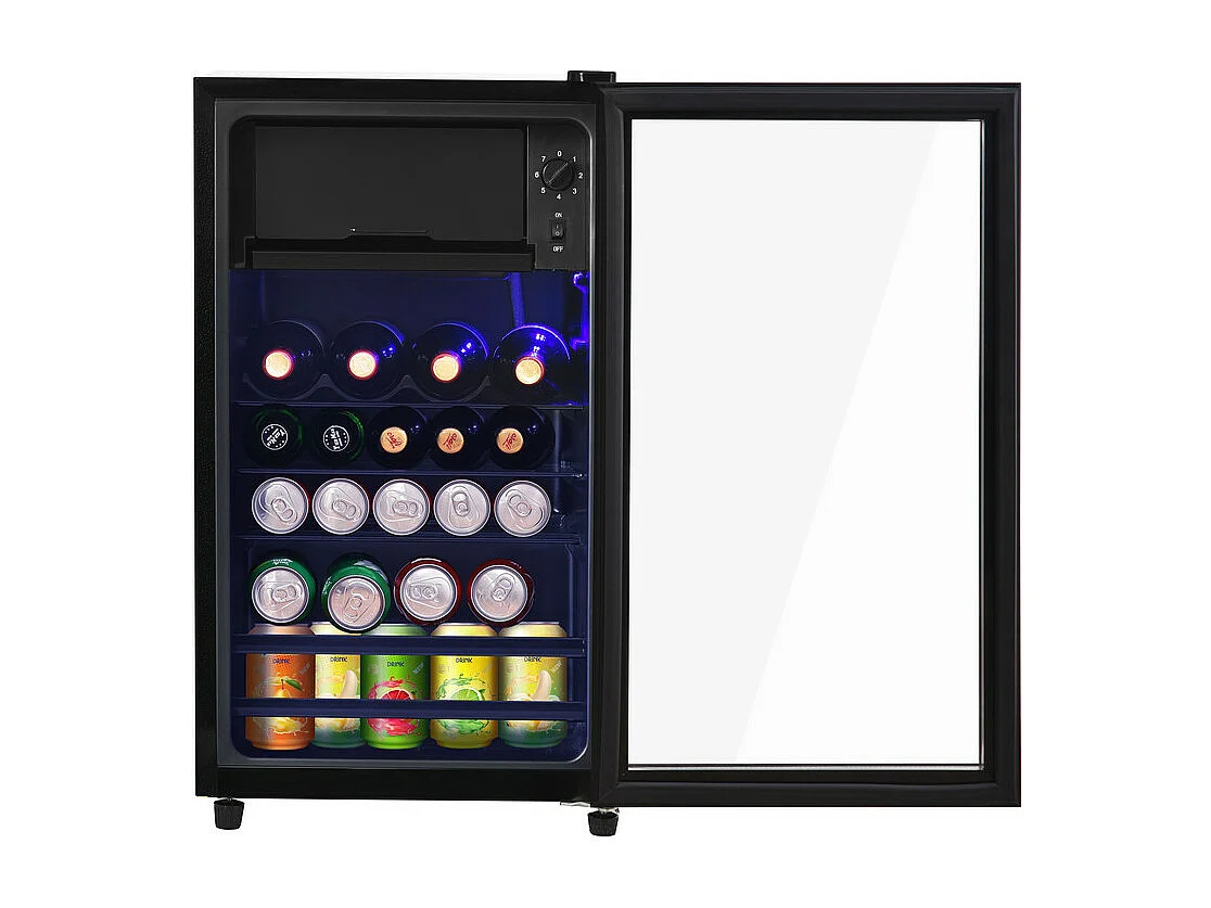 Réfrigérateur 76L avec congélateur et compartiment à légumes - Classe E - avec LED et porte en verre - 42dB - température réglable - 43.5x40x71.6cm