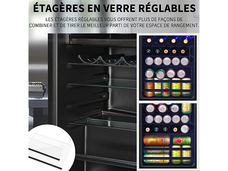 Réfrigérateur 76L avec congélateur et compartiment à légumes - Classe E - avec LED et porte en verre - 42dB - température réglable - 43.5x40x71.6cm