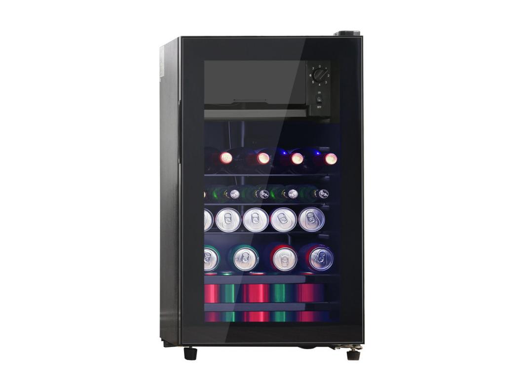 Koelkast 76L met vriezer en groentela - Energieklasse E - met LED en glazen deur - 42dB - instelbare temperatuur - 43.5x40x71.6cm