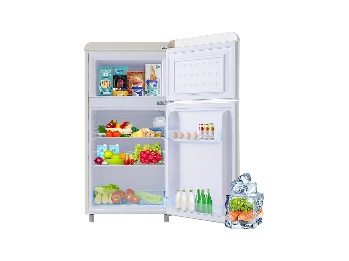 Dubbele deur koelkast met verstelbare en casters - 72L - 120KWH/jaar - Laag geluidsniveau van 39 dB - Klasse E - 45x44x91cm