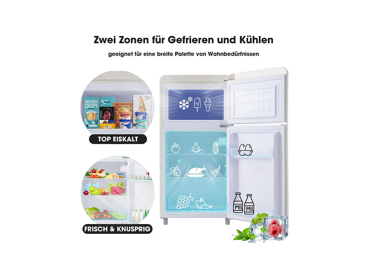 Dubbele deur koelkast met verstelbare en casters - 72L - 120KWH/jaar - Laag geluidsniveau van 39 dB - Klasse E - 45x44x91cm