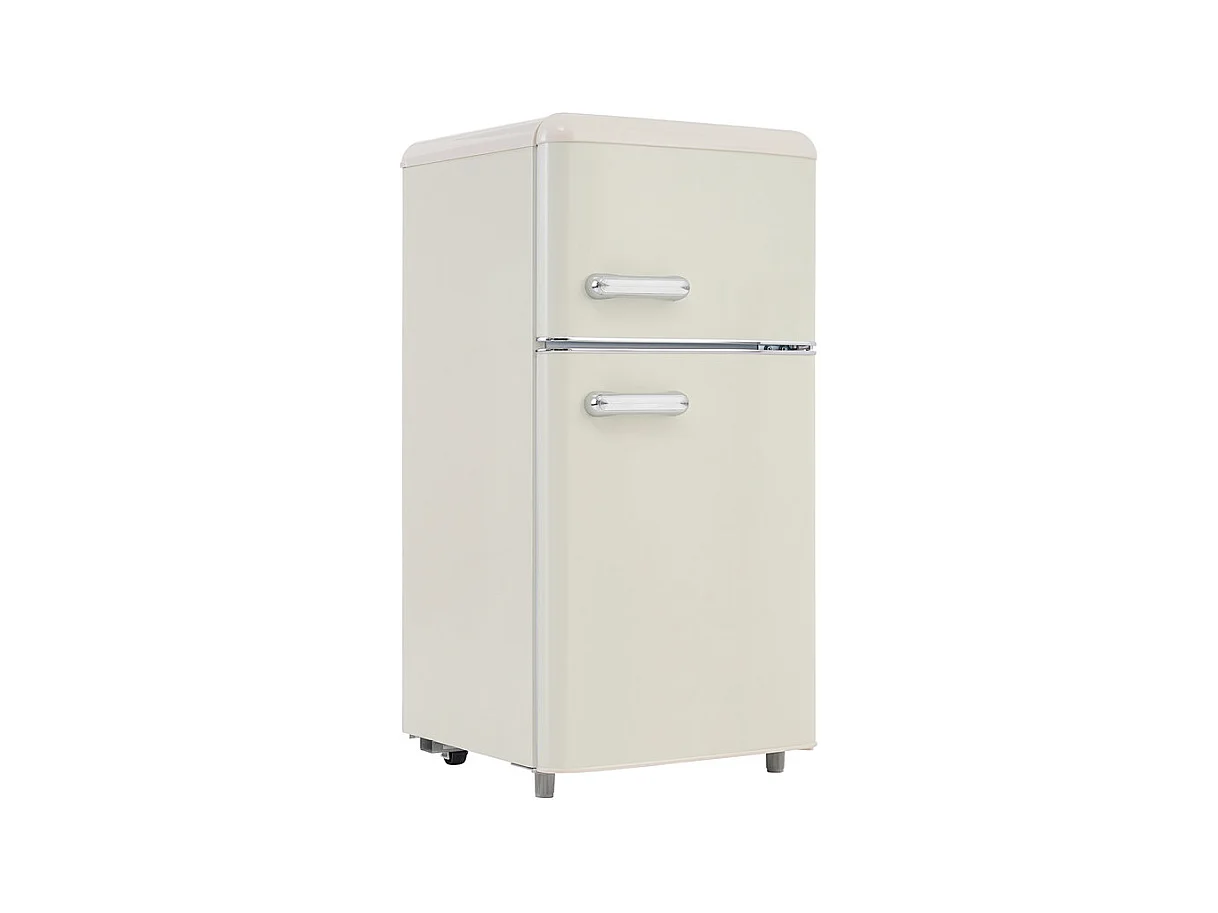 Réfrigérateur à double porte avec pieds réglables et roulettes - 72L - 120kWh/an - Faible niveau sonore de 39 dB - Classe E - 45x44x91cm
