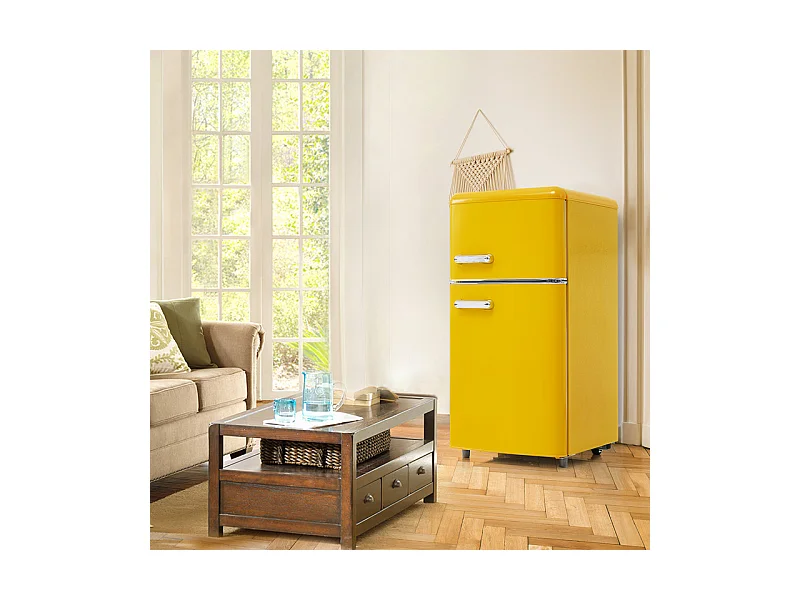 Réfrigérateur à double porte avec pieds réglables et roulettes - 72L - 120kWh/an - Faible niveau sonore de 39 dB - Classe énergétique E - 45x44x91cm