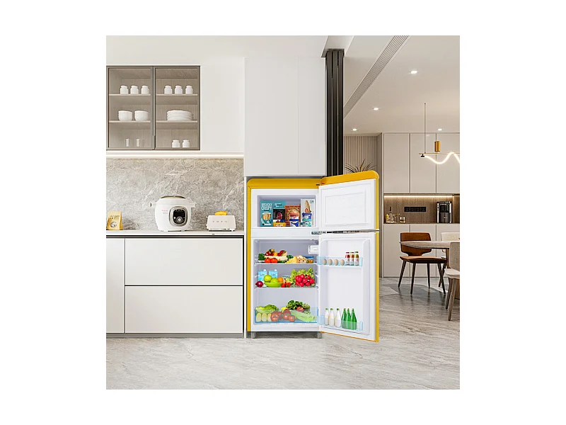 Réfrigérateur à double porte avec pieds réglables et roulettes - 72L - 120kWh/an - Faible niveau sonore de 39 dB - Classe énergétique E - 45x44x91cm