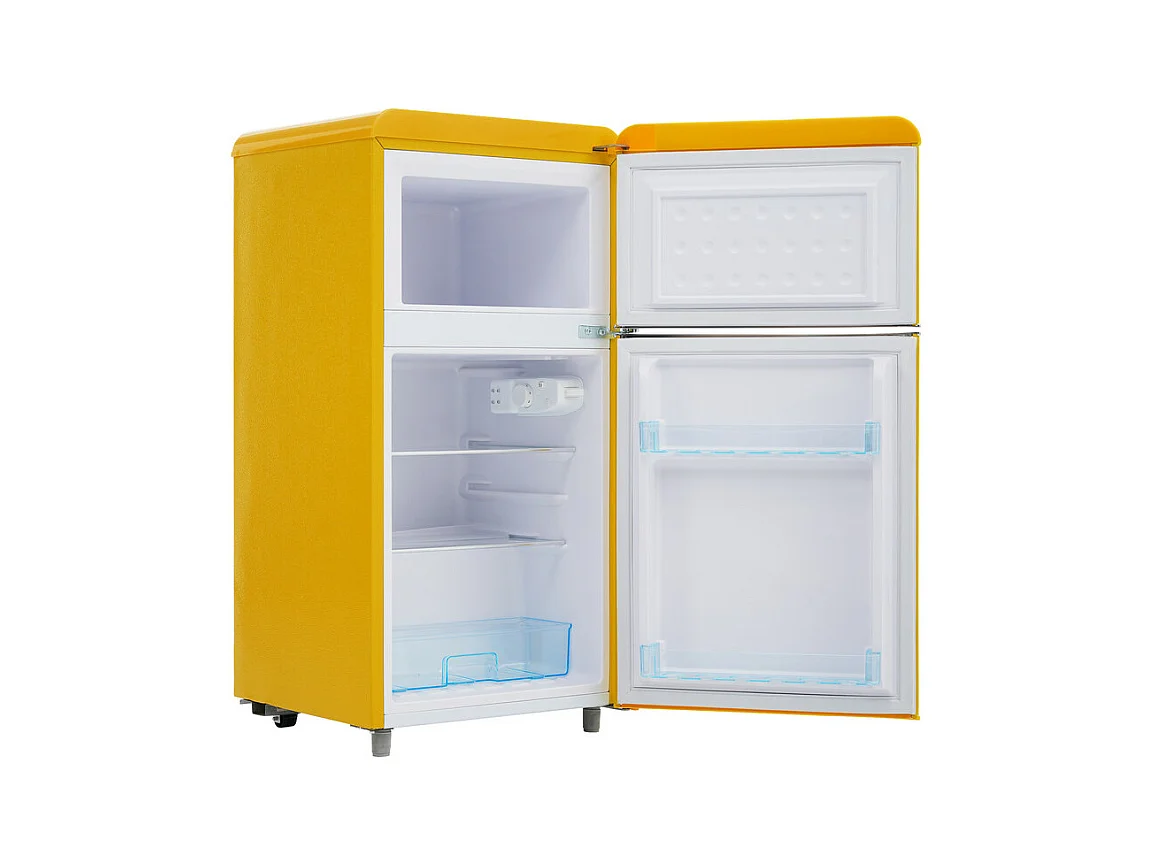 Réfrigérateur à double porte avec pieds réglables et roulettes - 72L - 120kWh/an - Faible niveau sonore de 39 dB - Classe énergétique E - 45x44x91cm