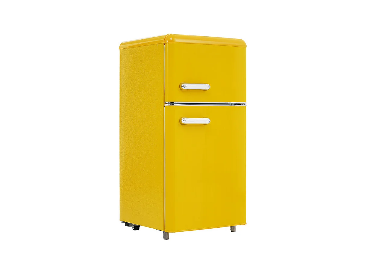 Réfrigérateur à double porte avec pieds réglables et roulettes - 72L - 120kWh/an - Faible niveau sonore de 39 dB - Classe énergétique E - 45x44x91cm