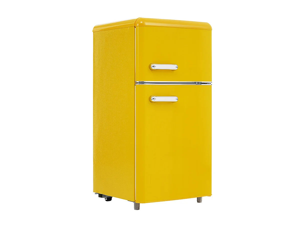 Réfrigérateur à double porte avec pieds réglables et roulettes - 72L - 120kWh/an - Faible niveau sonore de 39 dB - Classe énergétique E - 45x44x91cm