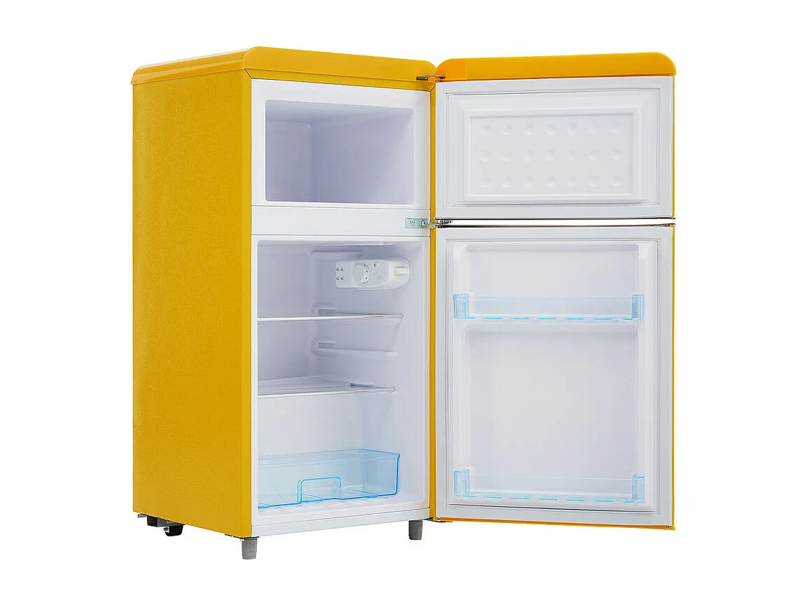 Réfrigérateur à double porte avec pieds réglables et roulettes - 72L - 120kWh/an - Faible niveau sonore de 39 dB - Classe énergétique E - 45x44x91cm