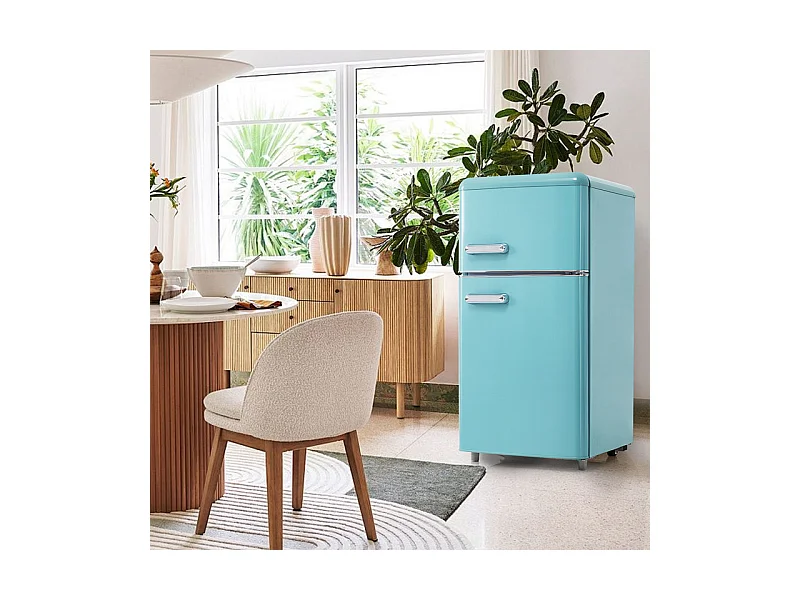 Frigorifero a doppia porta con regolabile e ruote - 72L - 120kWh/anno - Livello di rumore basso di 39 dB - Classe E - 45x44x91cm