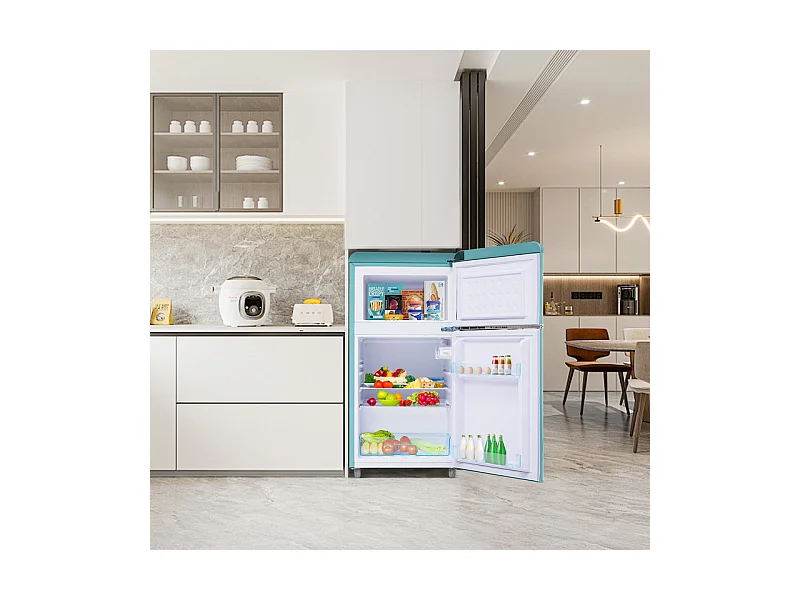 Frigorifero a doppia porta con regolabile e ruote - 72L - 120kWh/anno - Livello di rumore basso di 39 dB - Classe E - 45x44x91cm