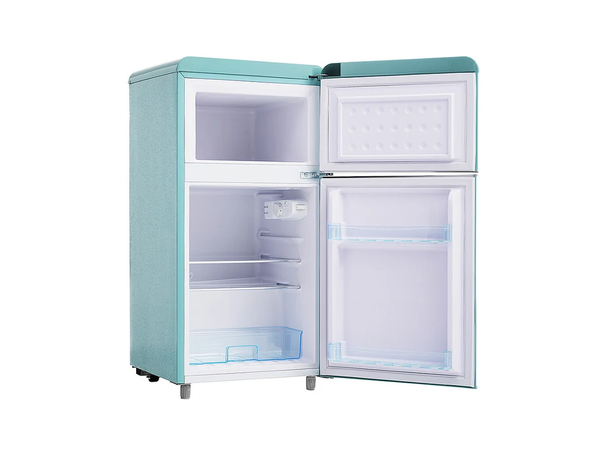 Frigorifero a doppia porta con regolabile e ruote - 72L - 120kWh/anno - Livello di rumore basso di 39 dB - Classe E - 45x44x91cm