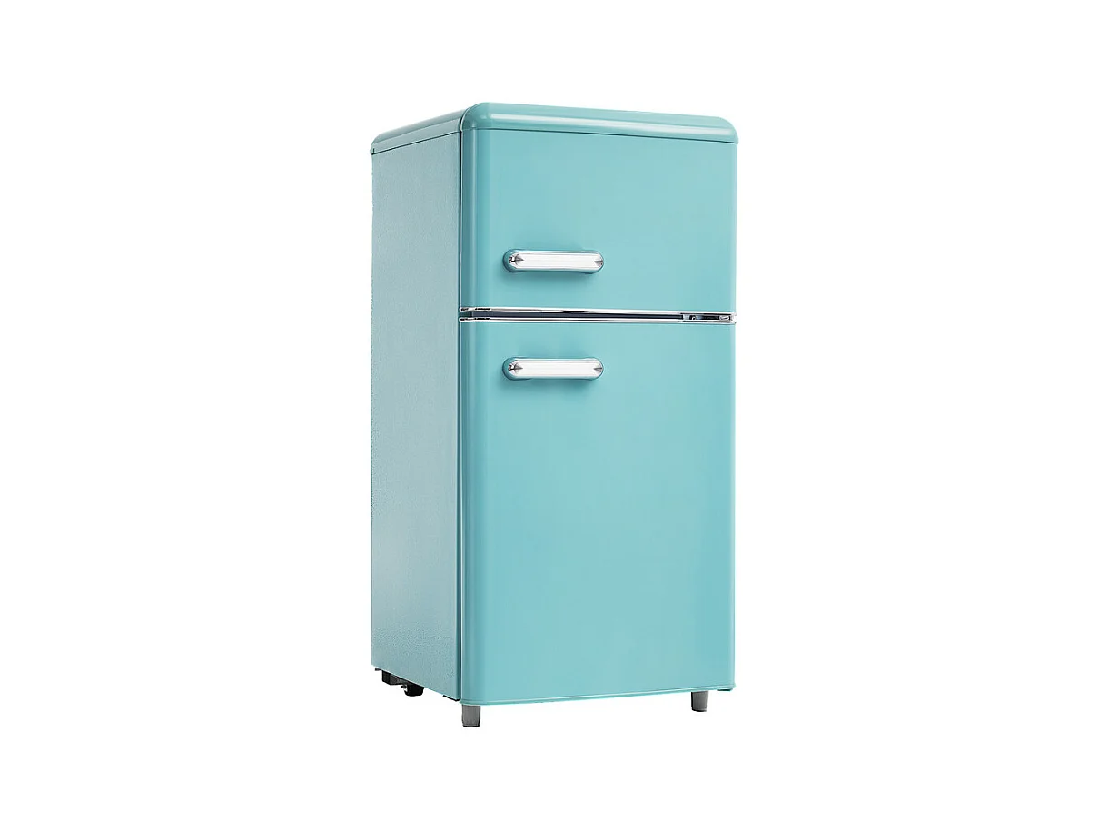Réfrigérateur à double porte avec pieds réglables et roulettes - 72L - 120kWh/an - Faible niveau sonore de 39 dB - Classe E - 45x44x91cm