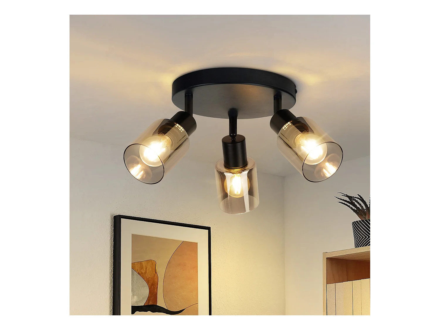 NETTLIFE Plafonnier Spot 3 Flammes Noir Industriel E14 Plafonnier Pour Salon