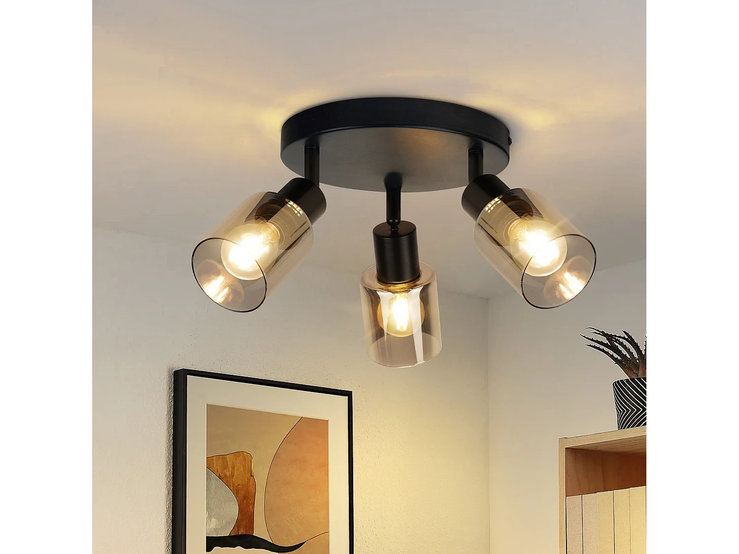 NETTLIFE Plafonnier Spot 3 Flammes Noir Industriel E14 Plafonnier Pour Salon