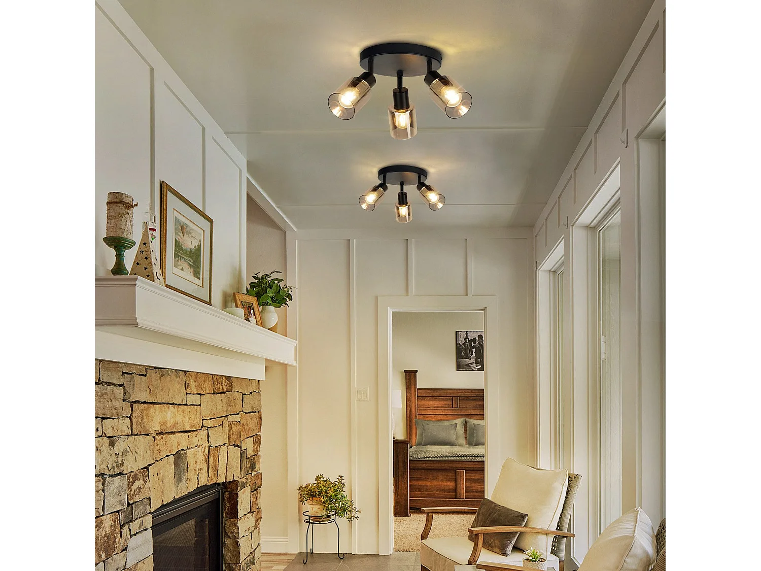 NETTLIFE Plafonnier Spot 3 Flammes Noir Industriel E14 Plafonnier Pour Salon