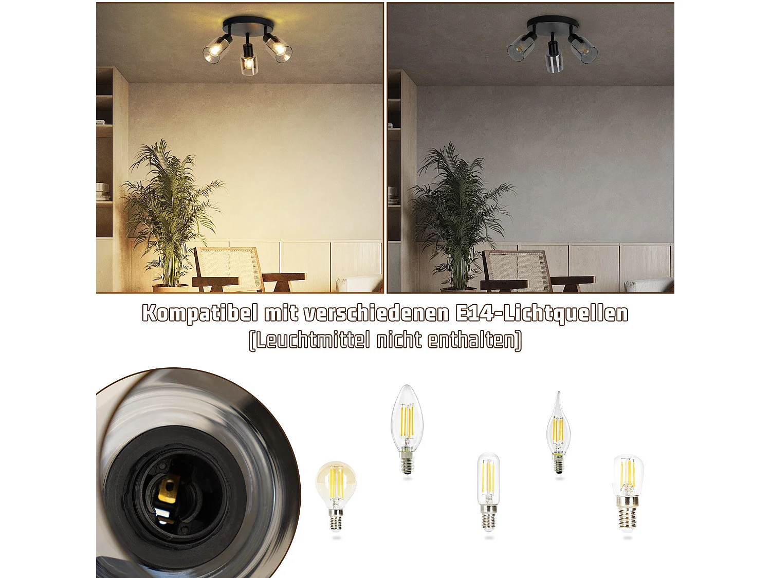 NETTLIFE Deckenleuchte Spot 3 flammig schwarz Industrial E14 Deckenlampe für Wohnzimmer