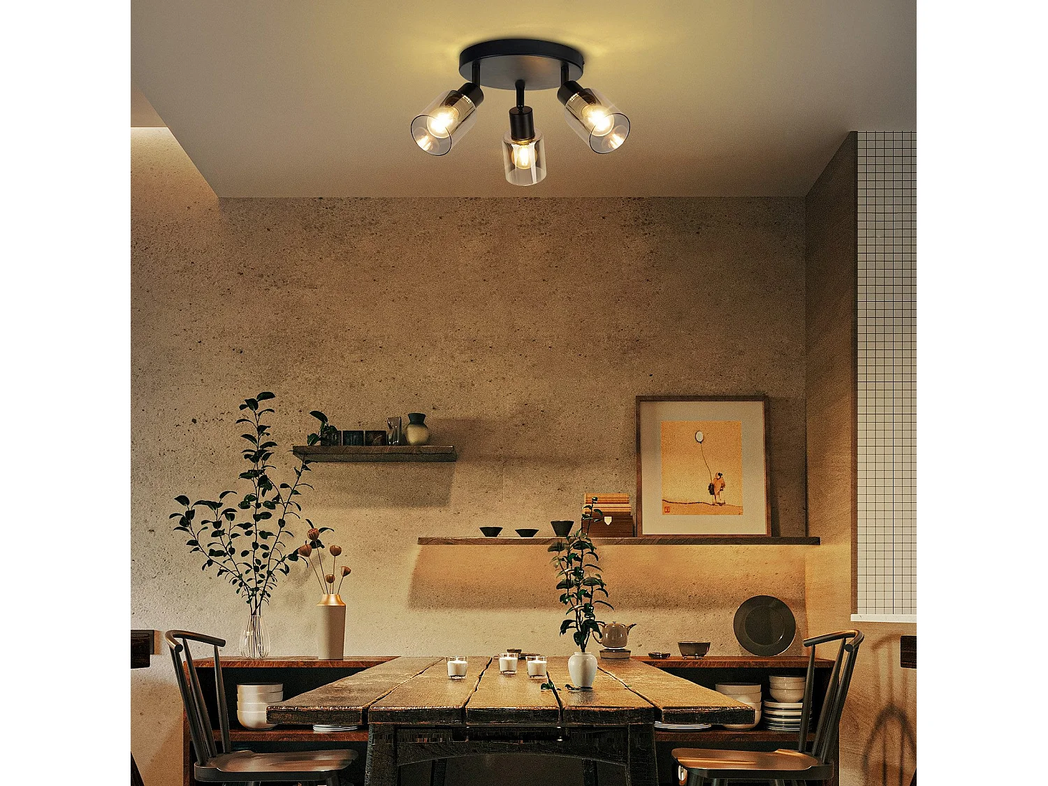 NETTLIFE Deckenleuchte Spot 3 flammig schwarz Industrial E14 Deckenlampe für Wohnzimmer