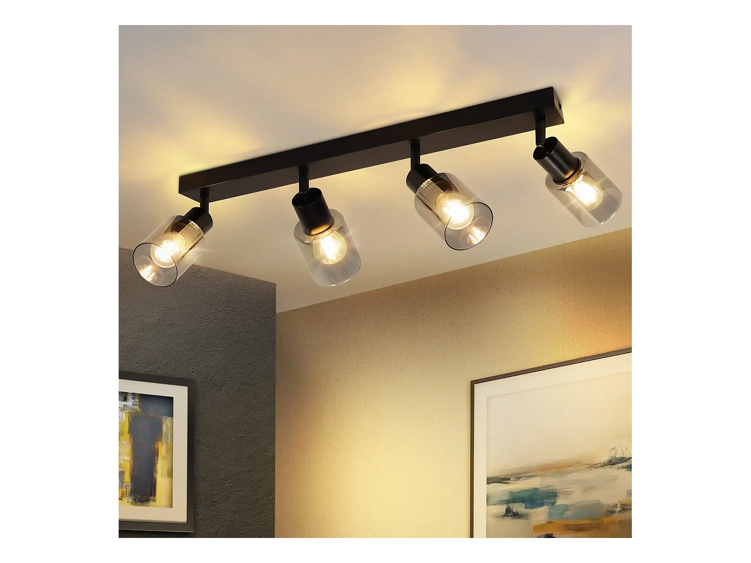NETTLIFE Plafonnier Spot 4 Flammes Noir Industriel E14 Plafonnier Pour Salon