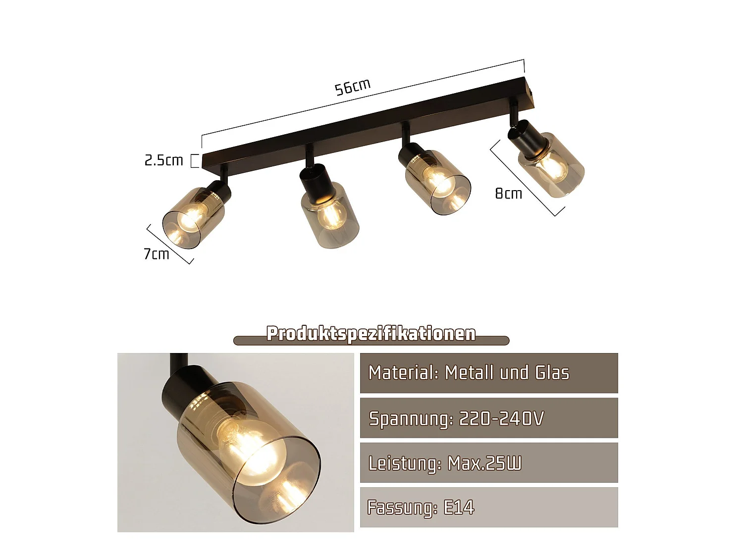 NETTLIFE Plafonnier Spot 4 Flammes Noir Industriel E14 Plafonnier Pour Salon