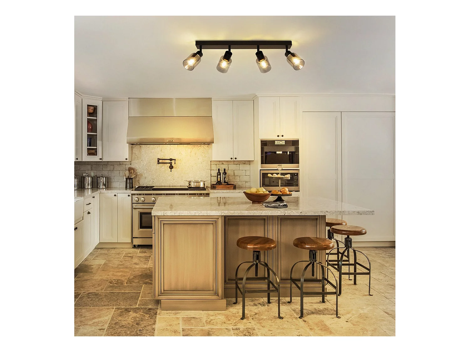 NETTLIFE Plafonnier Spot 4 Flammes Noir Industriel E14 Plafonnier Pour Salon