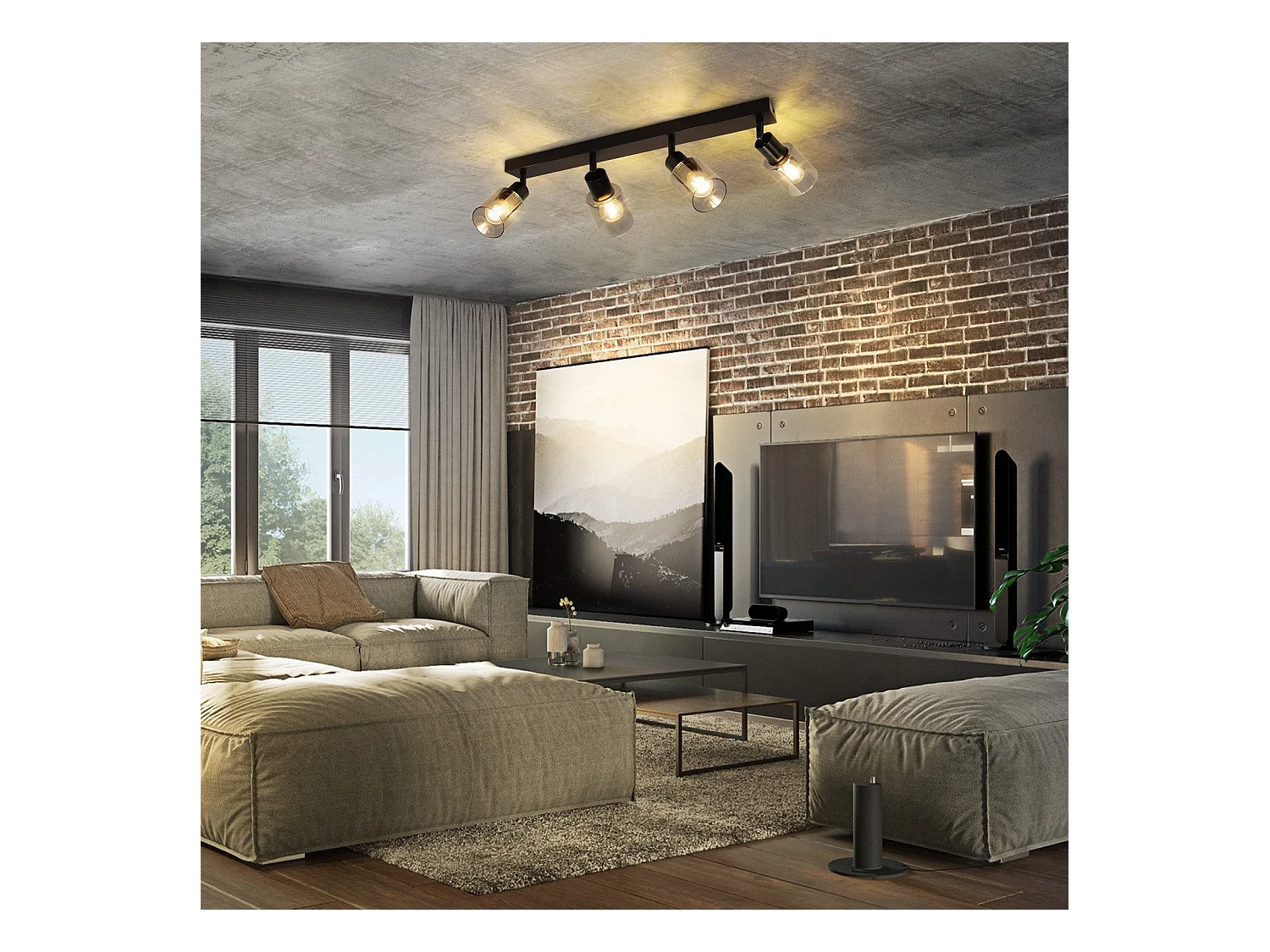 NETTLIFE Plafonnier Spot 4 Flammes Noir Industriel E14 Plafonnier Pour Salon