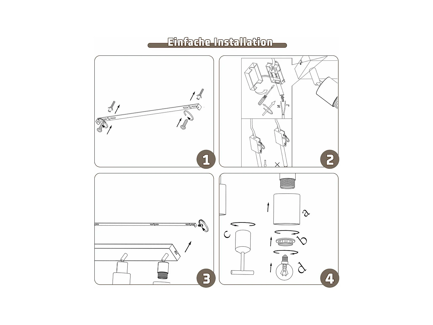 NETTLIFE Plafonnier Spot 4 Flammes Noir Industriel E14 Plafonnier Pour Salon