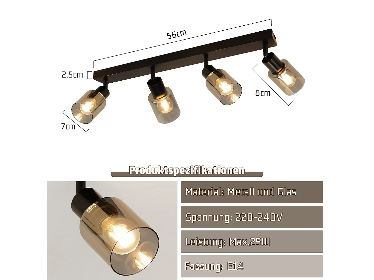 NETTLIFE Plafonnier Spot 4 Flammes Noir Industriel E14 Plafonnier Pour Salon