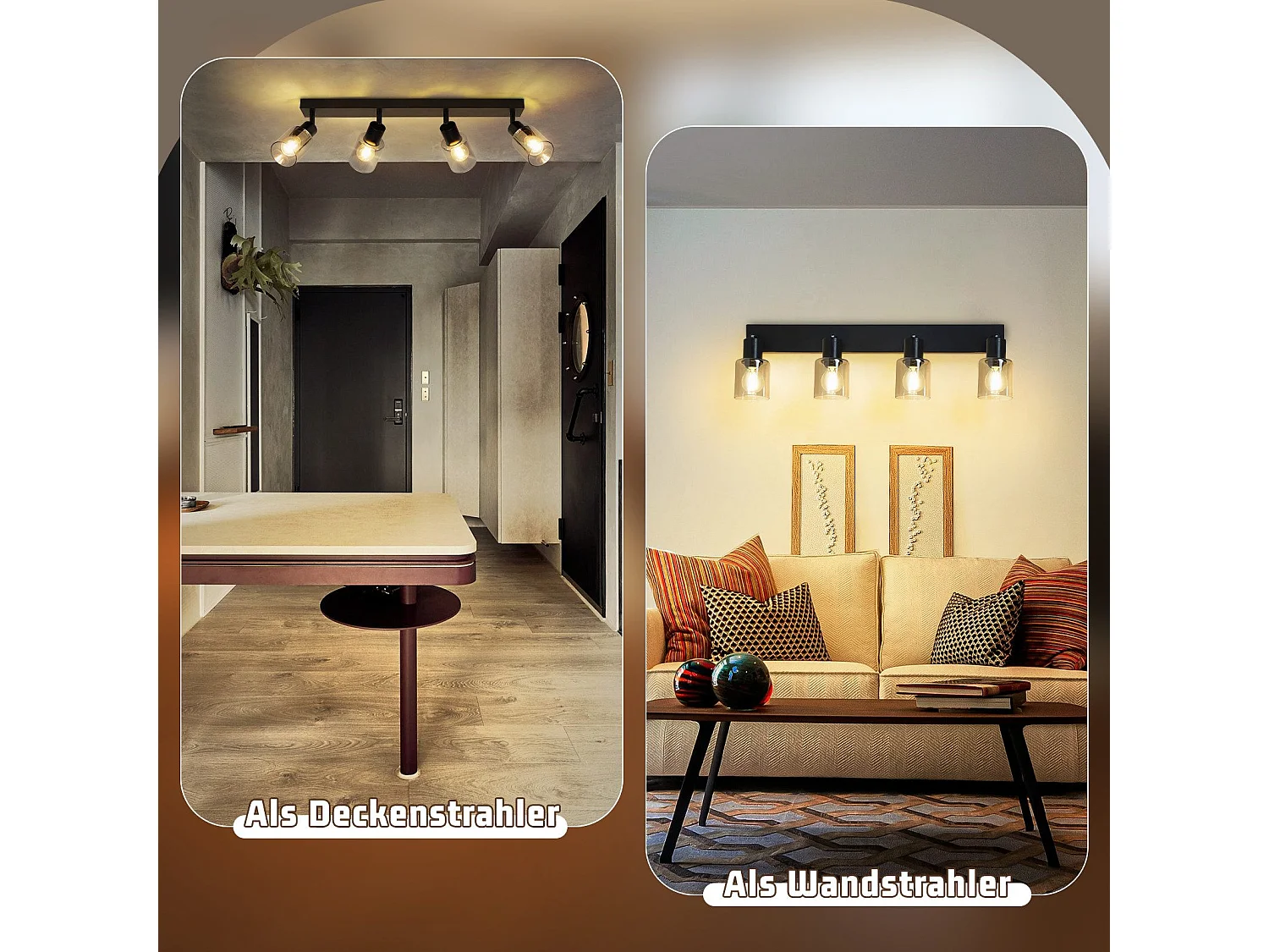 NETTLIFE Plafonnier Spot 4 Flammes Noir Industriel E14 Plafonnier Pour Salon