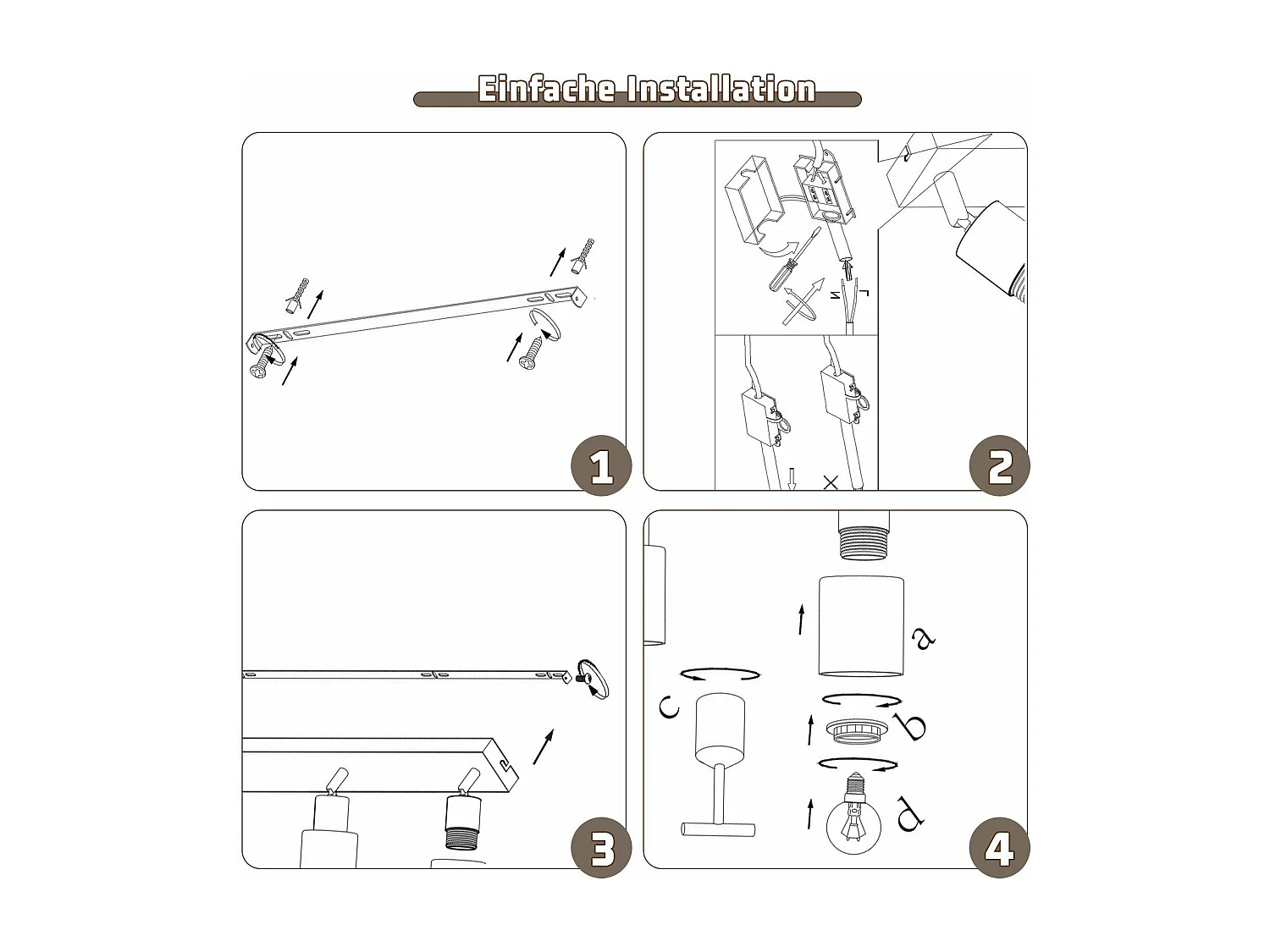 NETTLIFE Plafonnier Spot 4 Flammes Noir Industriel E14 Plafonnier Pour Salon