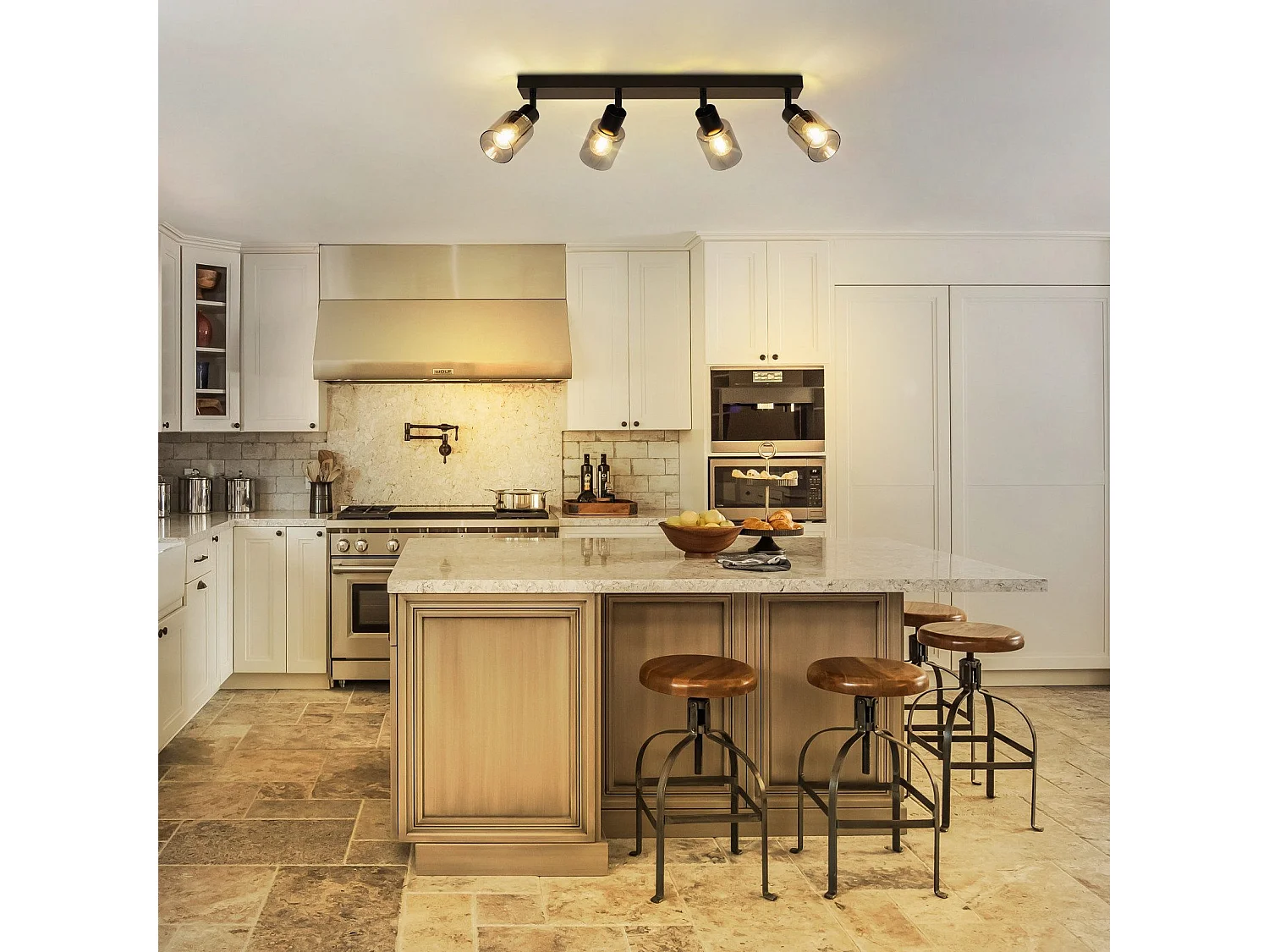 NETTLIFE Plafonnier Spot 4 Flammes Noir Industriel E14 Plafonnier Pour Salon