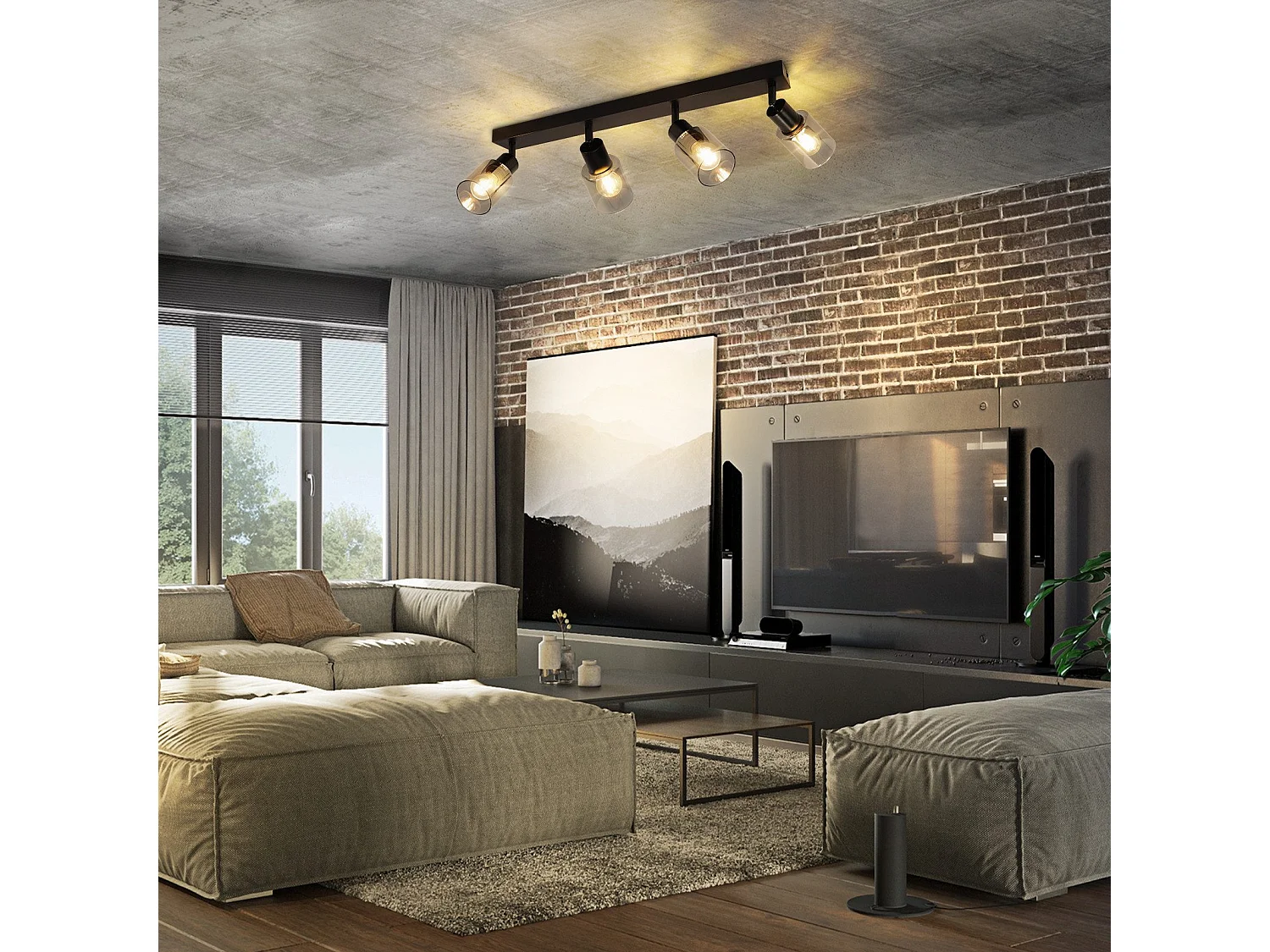 NETTLIFE Plafonnier Spot 4 Flammes Noir Industriel E14 Plafonnier Pour Salon