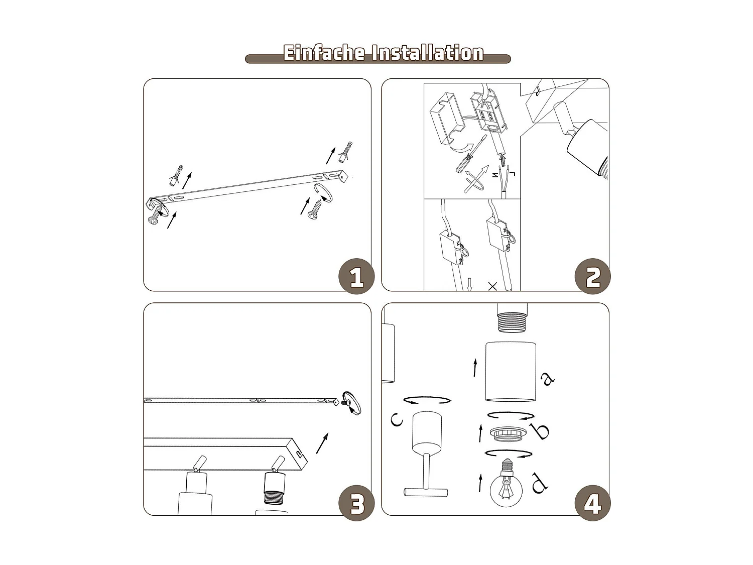 NETTLIFE Plafonnier Spot 4 Flammes Noir Industriel E14 Plafonnier Pour Salon