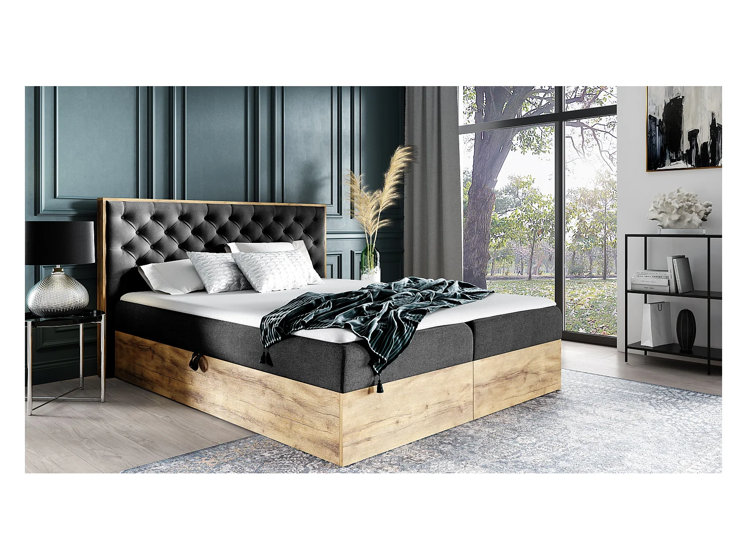 AX LIVING Boxspringbett 160x200 mit Bettkasten Clavio in Schwarz