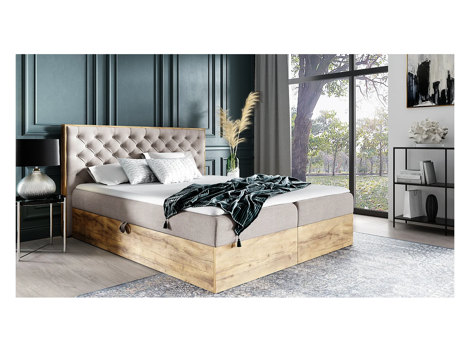 AX LIVING Boxspringbett 160x200 mit Bettkasten Clavio in Beige