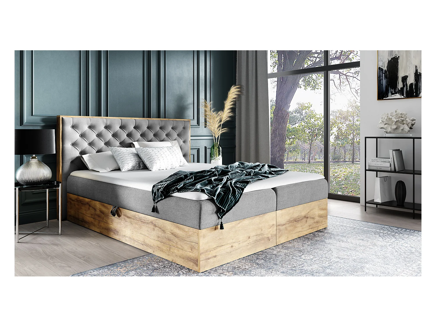 AX LIVING Boxspringbett 180x200 mit Bettkasten Clavio in Stahlgrau