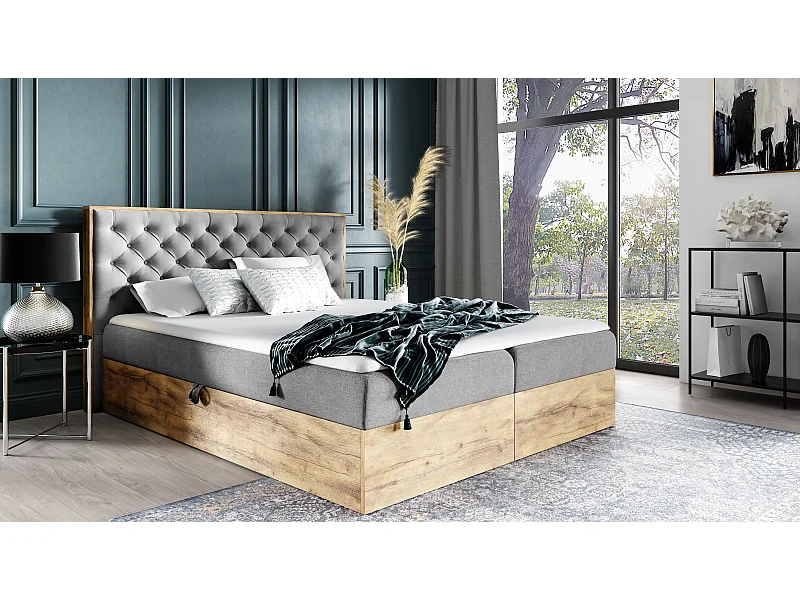 AX LIVING Boxspringbett 180x200 mit Bettkasten Clavio in Stahlgrau