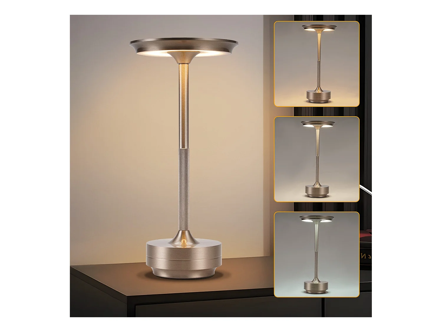 NETTLIFE Lampe de chevet sans fil à piles - Lampe de table LED tactile à intensité variable avec batterie rechargeable USB