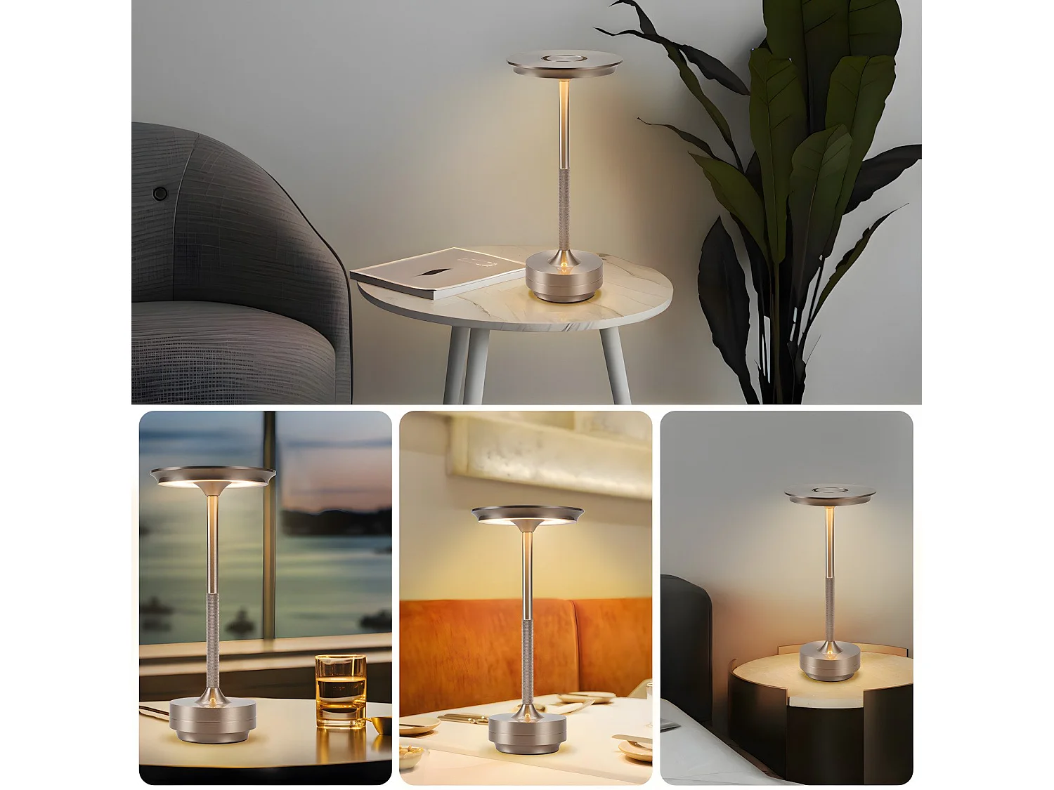 NETTLIFE Lampe de chevet sans fil à piles - Lampe de table LED tactile à intensité variable avec batterie rechargeable USB