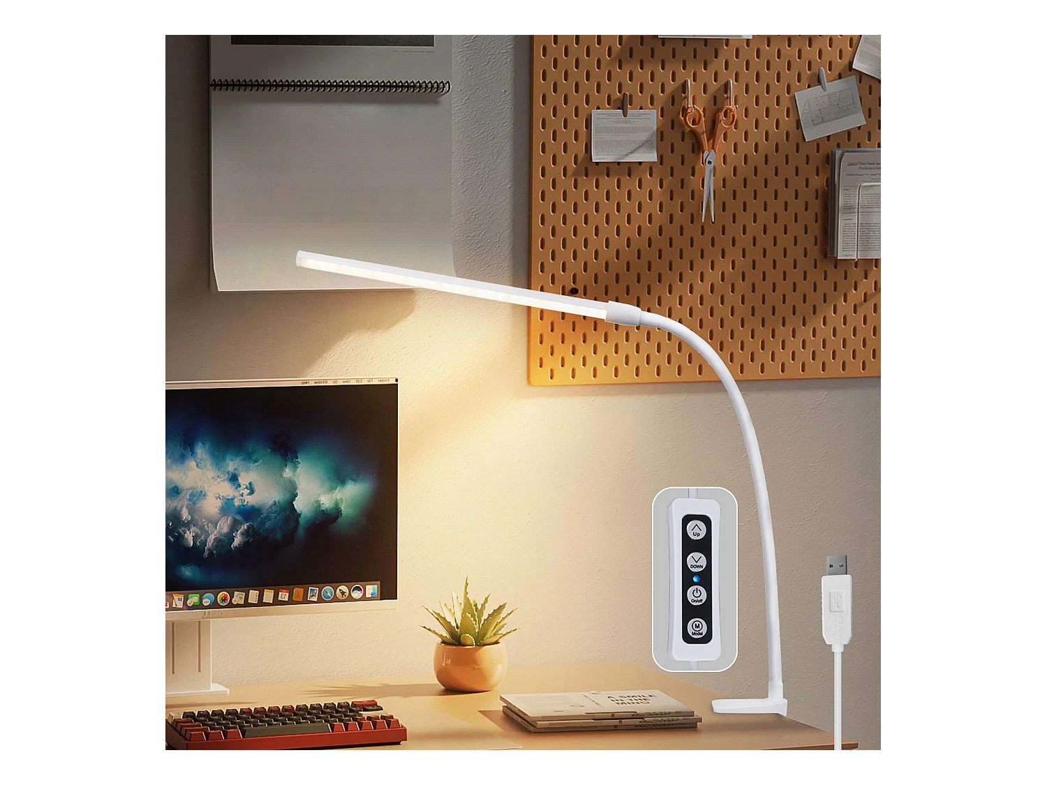 NETTLIFE LED Bureaulamp Daglicht Wit Klemlamp met 3 Kleurtemperaturen 5 Helderheidsniveaus USB Flexibel 5W