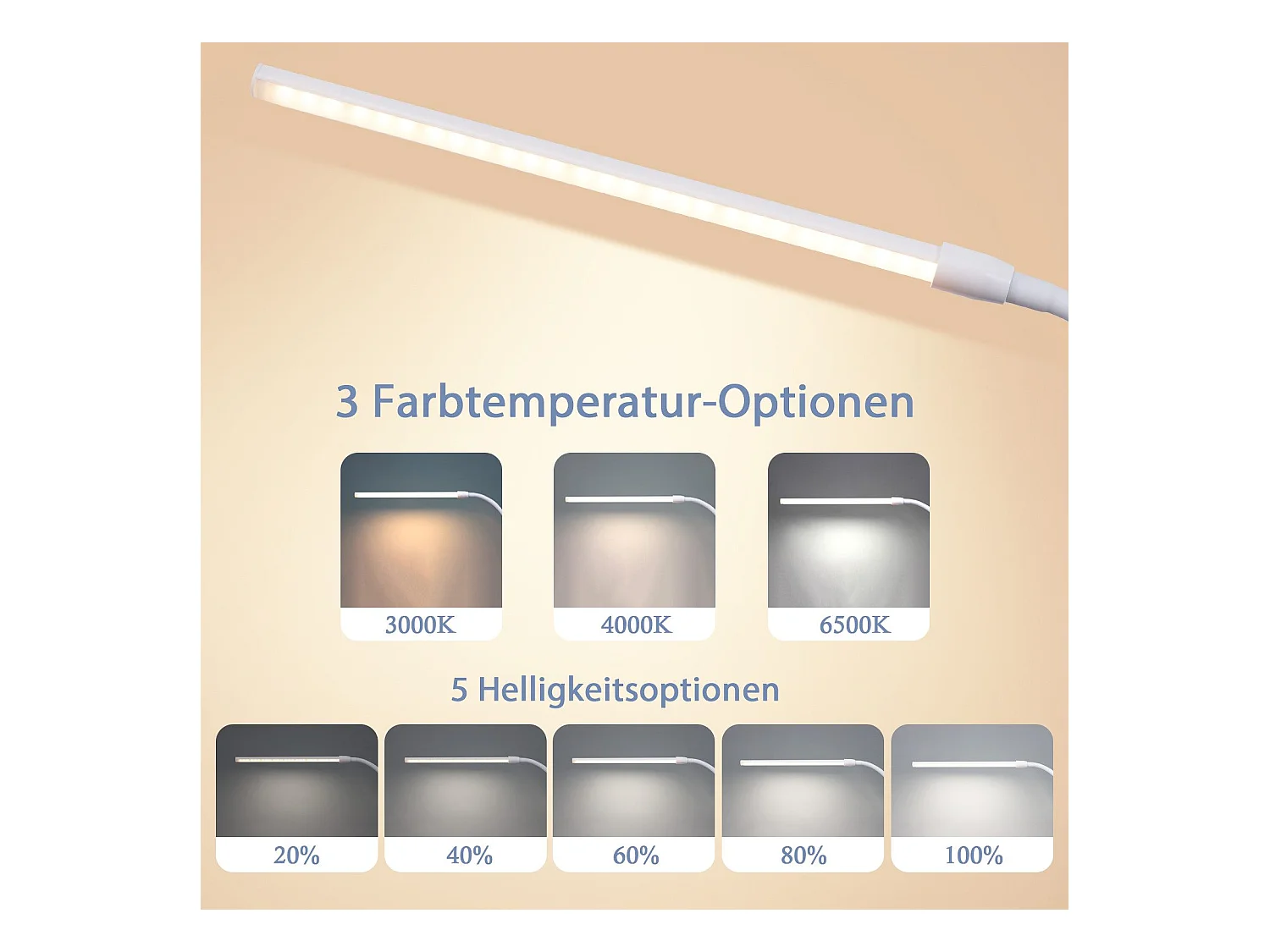 NETTLIFE LED Bureaulamp Daglicht Wit Klemlamp met 3 Kleurtemperaturen 5 Helderheidsniveaus USB Flexibel 5W