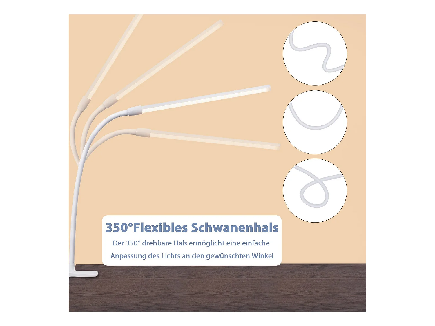 NETTLIFE LED Bureaulamp Daglicht Wit Klemlamp met 3 Kleurtemperaturen 5 Helderheidsniveaus USB Flexibel 5W