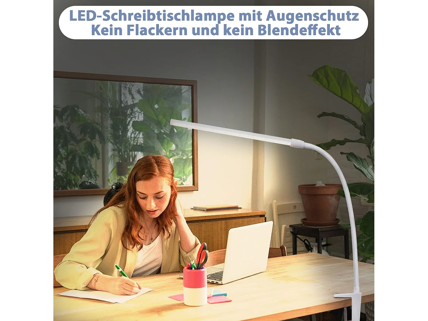 NETTLIFE Lampa biurkowa LED, światło dzienne, biała, zacisk, 3 temperatury barwowe, 5 poziomów jasności, USB, elastyczna, 5 W