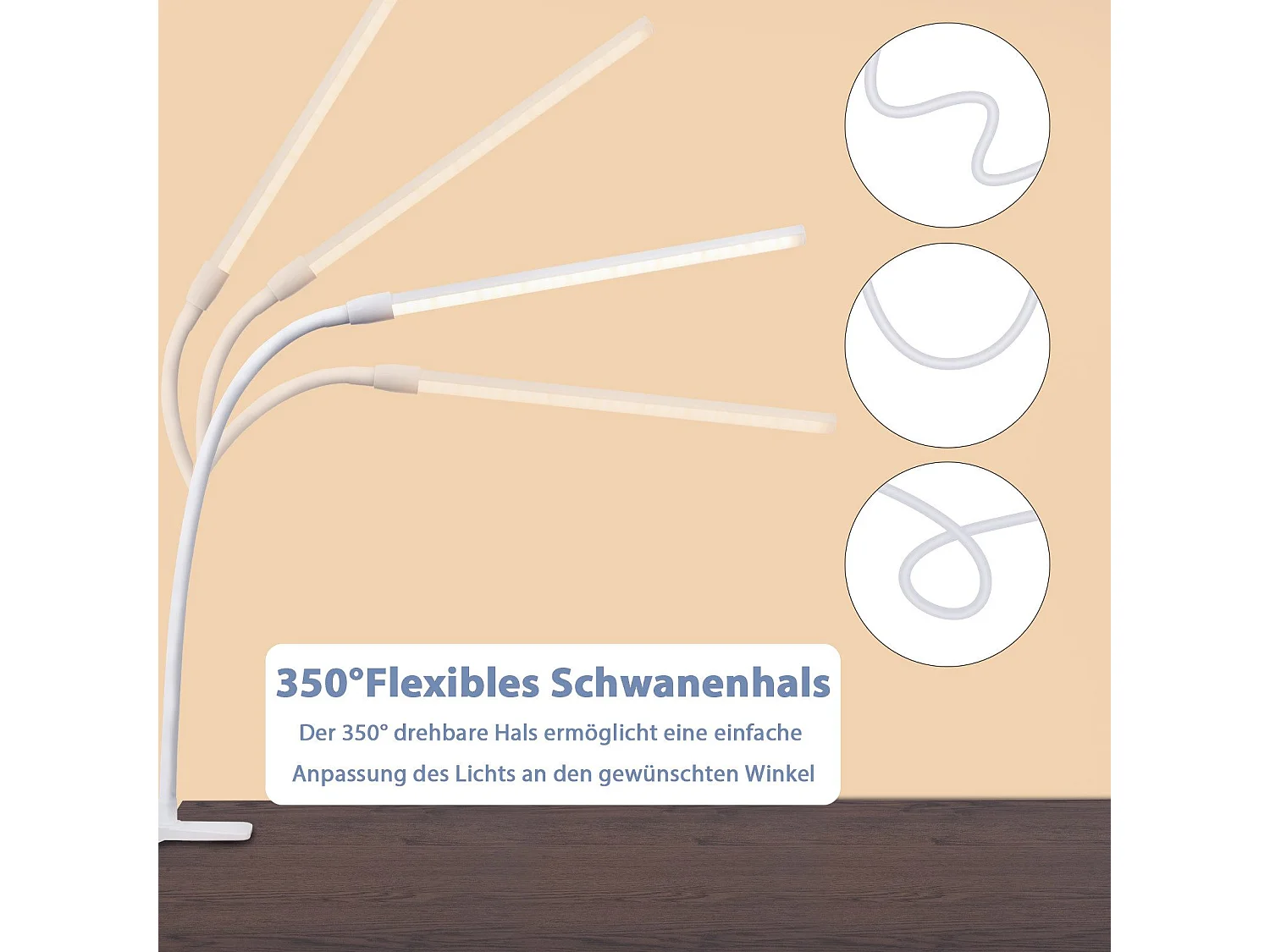 NETTLIFE Lampa biurkowa LED, światło dzienne, biała, zacisk, 3 temperatury barwowe, 5 poziomów jasności, USB, elastyczna, 5 W