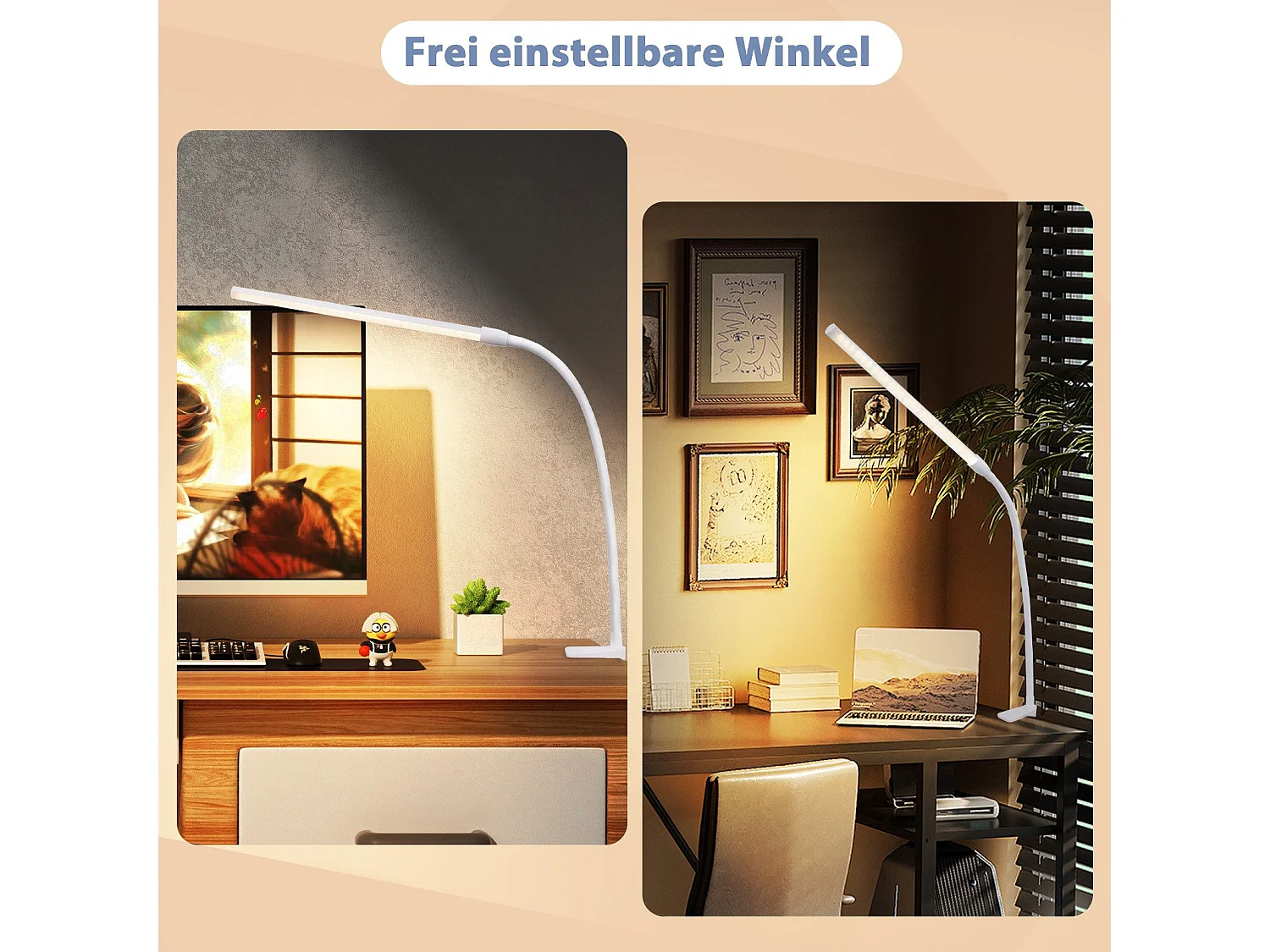 NETTLIFE Lampa biurkowa LED, światło dzienne, biała, zacisk, 3 temperatury barwowe, 5 poziomów jasności, USB, elastyczna, 5 W