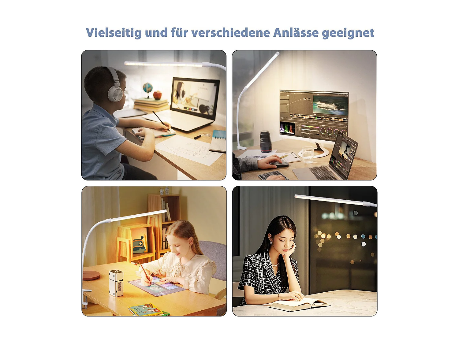 NETTLIFE Lampa biurkowa LED, światło dzienne, biała, zacisk, 3 temperatury barwowe, 5 poziomów jasności, USB, elastyczna, 5 W