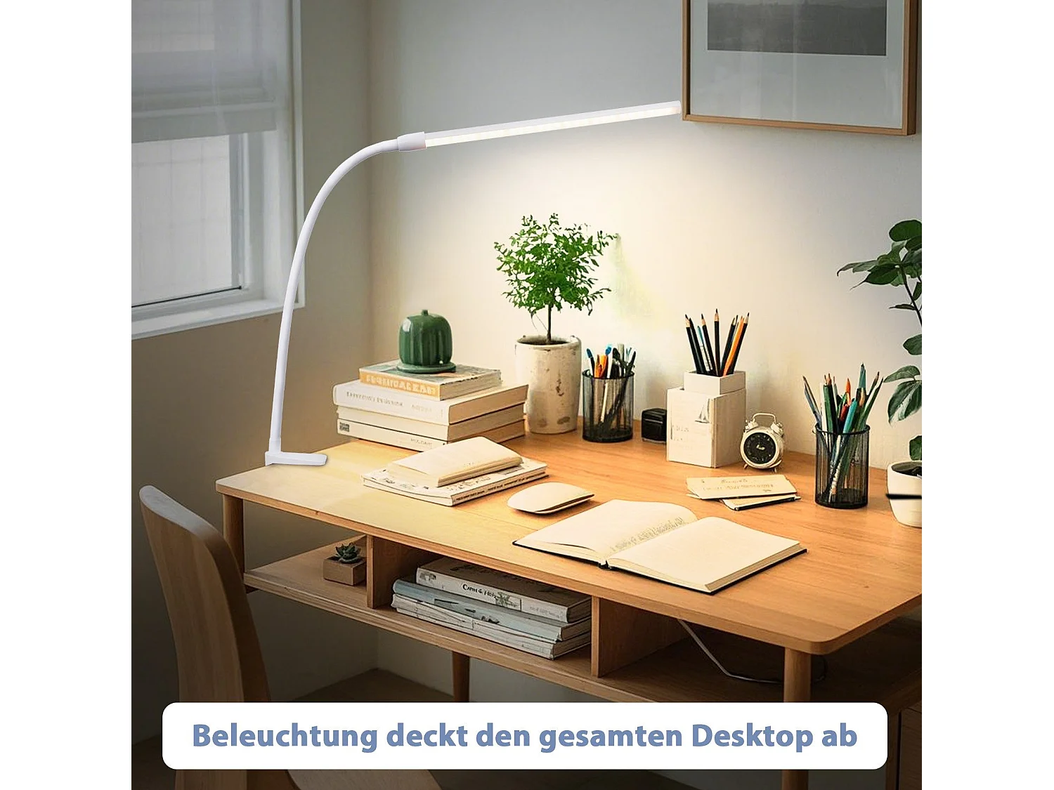 NETTLIFE Lampa biurkowa LED, światło dzienne, biała, zacisk, 3 temperatury barwowe, 5 poziomów jasności, USB, elastyczna, 5 W